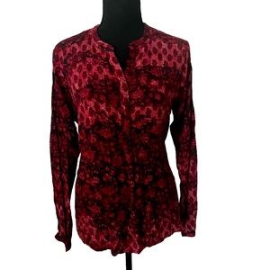 Lucky Brand flower design top/blouse/tunic, M, holiday colors